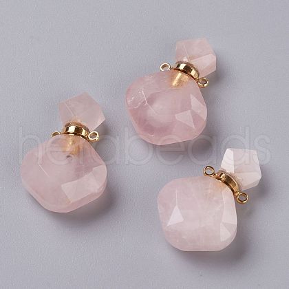 Rhombus Natural Rose Quartz Perfume Bottle Pendants G-H241-01B-G-1