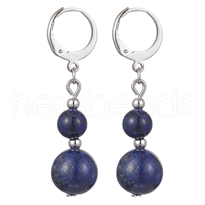 Round Natural Lapis Lazuli Dangle Earrings EJEW-JE05536-05-1