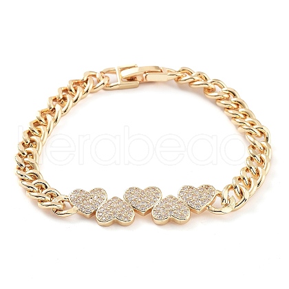 Cubic Zirconia Link Bracelet with Golden Brass Curb Chains BJEW-C055-06I-G-1