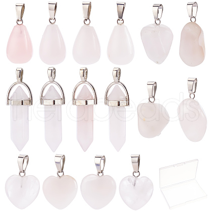 SUNNYCLUE 16Pcs 4 Style Natural Rose Quartz Pendants G-SC0001-75-1