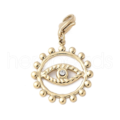 304 Stainless Steel Rhinestone Ring with Eye Pendant Decoration STAS-S165-43G-1