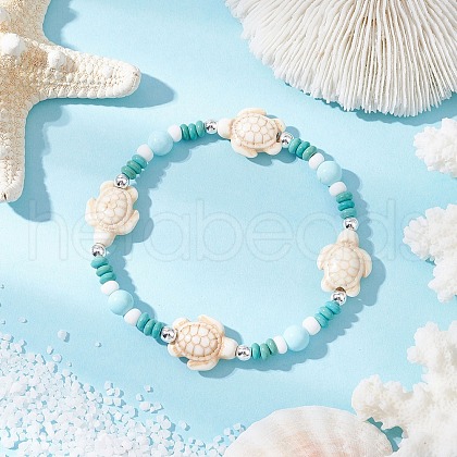 Dyed Synthetic Turquoise & Natural Howlite Beads Bracelets for Women BJEW-JB11794-02-1