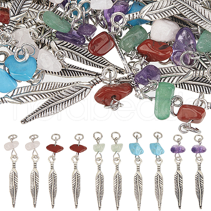 DELORIGIN 80Pcs 16 Styles Natural Rose Quartz & Amethyst & Howlite & Red Jasper & Green Aventurine Chip Pendants FIND-DR0001-38-1