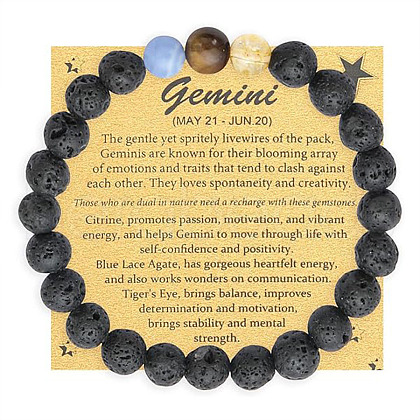 Round Natural Lava Rock Beaded Elastic Bracelets IS1463-1-1