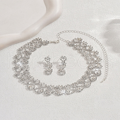 Alloy Rhinestone Link Chain Necklace & Stud Dangle Earrings Sets FS-WG454B6-08-1