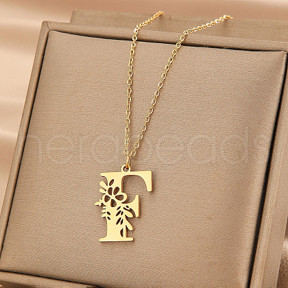 Flower Letter Stainless Steel Initial Pendant Necklaces for Women Men FS-WGF85E2-16-1