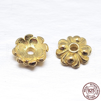 Real 18K Gold Plated 4-Petal 925 Sterling Silver Bead Caps STER-M100-06-1