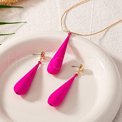 Teardrop Alloy Pendant Necklaces & Stud Dangle Earrings Sets FS-WGA2A6E-01-1