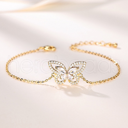 Brass Micro Pave Clear Cubic Zirconia Link Bracelets RY3838-1-1