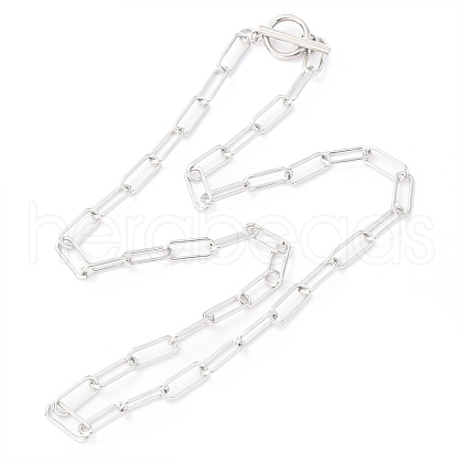 Non-Tarnish 304 Stainless Steel Paperclip Chain Necklaces NJEW-H305-10P-01-1