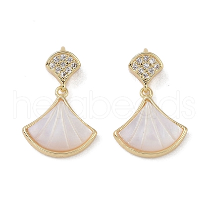 Brass & Shell & Clear Cubic Zirconia Pendants KK-G497-17G-1