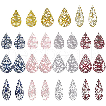 BENECREAT 30Pcs 15 Style 430 Stainless Steel Filigree Pendants STAS-BC0003-45-1