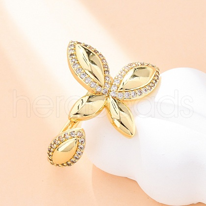 Brass Micro Pave Clear Cubic Zirconia Cuff Rings for Women RJEW-U047-20G-1
