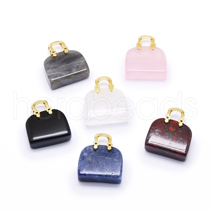 Natural & Synthetic Gemstone Brass Pendants KK-E274-01G-1