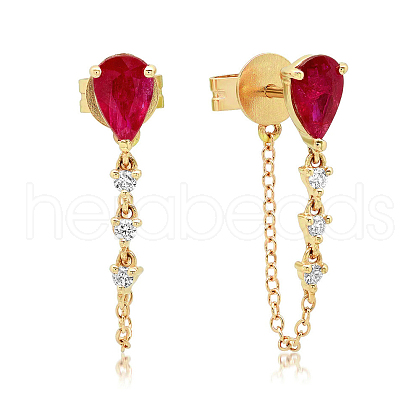 S925 Sterling Silver Cubic Zirconia Teardrop Tassel Stud Earrings MO8929-3-1