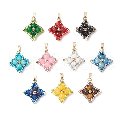 Natural & Synthetic Gemstone & Glass Seed Beaded Star Pendants PALLOY-MZ00692-1