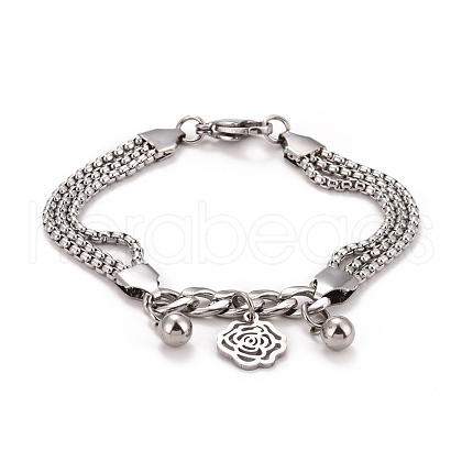 Non-Tarnish 201 Stainless Steel Triple Layered Multi-strand Bracelet STAS-E160-29P-1