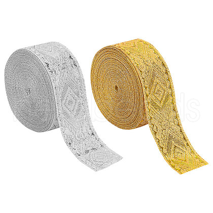 FINGERINSPIRE 2 Bundles 2 Colors Vintage Polyester Jacquard Rhombus Ribbon OCOR-FG0002-10-1