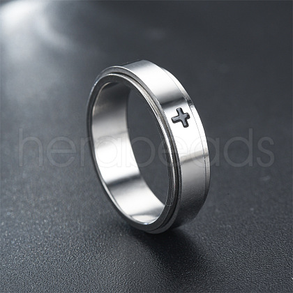 Cross Pattern 304 Stainless Steel Rotatable Finger Rings FS-WGAA8E6-02-1