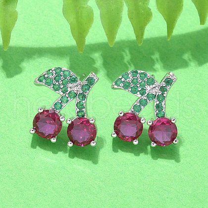 Brass Micro Pave Cubic Zirconia Stud Earrings EJEW-Q015-05P-1