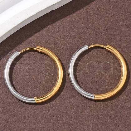 304 Stainless Steel Two Tone Hoop Earrings EJEW-P313-02F-G-1