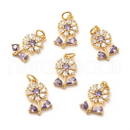 Brass Micro Pave Lilac Cubic Zirconia Pendants X-ZIRC-P086-21G-1