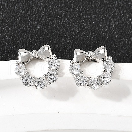 Bowknot 925 Sterling Silver Micro Pave Clear Cubic Zirconia Stud Earrings EJEW-S271-02P-1