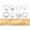 8Pcs 8 Style Whale Tail & Wave & Flower & Vortex & Snake Stainless Steel Open Cuff Ring Set RJEW-FS0001-02-5