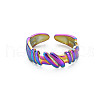 Rainbow Color 304 Stainless Steel Empaistic Open Cuff Rings RJEW-N038-044M-1