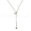 Imitation Pearl Ball & Stainless Steel Lariat Women's Necklace GA0046-1-1