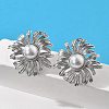 Brass ABS Plastic Imitation Pearl Flower Stud Earrings EJEW-S258-01P-2