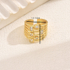 Brass Pave Cubic Zirconia Irregular Geometric Multi-layer Cuff Rings for Women IO9593-2