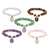 Natural Mixed Gemstone Stretch Bracelets with Teardrop Charms for Women BJEW-JB10110-1