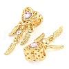 Rack Plating Alloy Pave Light Padparadscha Rhinestone Heart with Feather European Dangle Charms FIND-B034-19G-01-2