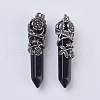 Natural & Dyed & Heated Black Agate Pointed Pendants G-F529-B03-1