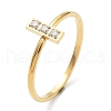Ion Plating(IP) 304 Stainless Steel Rectangle Finger Ring with Cubic Zirconia RJEW-K224-12G-1
