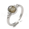 Natural Mixed Gemstone Oval Open Cuff Rings RJEW-M155-07P-5