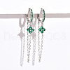 S925 Sterling Silver Clover with Chain Charm Hoop Earrings MJ2437-2-3