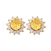 Flower Brass Micro Pave Clear Cubic Zirconia Stud Earrings for Women EJEW-G428-17G-4