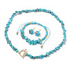 Synthetic Turquoise Chip with 304 Stainless Steel Beaded Necklace & Braided Bead Bracelet & Star Stud Earring FS-WG0BBF5-02-2