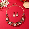 Christmas Santa Claus & Teardrop Alloy Rhinestone Pendant Necklace & Stud Dangle Earrings Sets FS-WG4FF2A-01-1