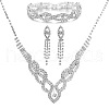 Twist Horse Eye Brass Crystal Rhinestone Chain Necklaces & Tassel Stud Earrings & Bracelets FS-WGBEA29-01-2