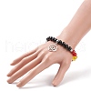 Natural Black Agate & Mixed Gemstone Stretch Bracelet with Alloy Lotus Charms BJEW-TA00134-01-3