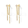 Stick Shaped Brass Micro Pave Clear Cubic Zirconia Chain Tassel Stud Dangle Earrings FS-WGFCB39-03-1