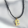304 Stainless Steel Initial Pendant Black Glass Faceted Round Beaded Pendant Necklaces for Women FS-WGC61DE-05-1