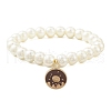 Glass Imitation Pearl Beaded Stretch Bracelet with Alloy Enamel Charms BJEW-JB09556-3