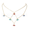 Colorful Imitated Austrian Crystal Bicone Glass Beaded Tassel Brass Cable Chain Double Layer Necklaces NJEW-JN05304-2