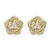 Flower Brass Micro Pave Clear Cubic Zirconia Stud Earrings EJEW-M082-19G-3