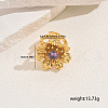 Vintage Luxurious Flower Brass Cubic Zirconia Cuff Rings for Women UZ1916-5