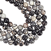 ARRICRAFT Natural Black Silk Stone/Netstone Round Bead Strands G-AR0002-82-1